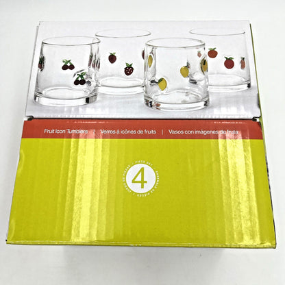 Pandex Fruit Icon Glass Tumblers Set of 4 14 Oz Round Clear Drinking Glasses NIB