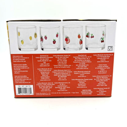 Pandex Fruit Icon Glass Tumblers Set of 4 14 Oz Round Clear Drinking Glasses NIB