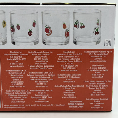 Pandex Fruit Icon Glass Tumblers Set of 4 14 Oz Round Clear Drinking Glasses NIB
