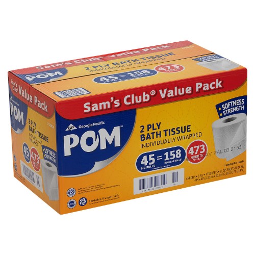 POM Bath Tissue  2 Ply  473 Sheets  45 Rolls - Bellso