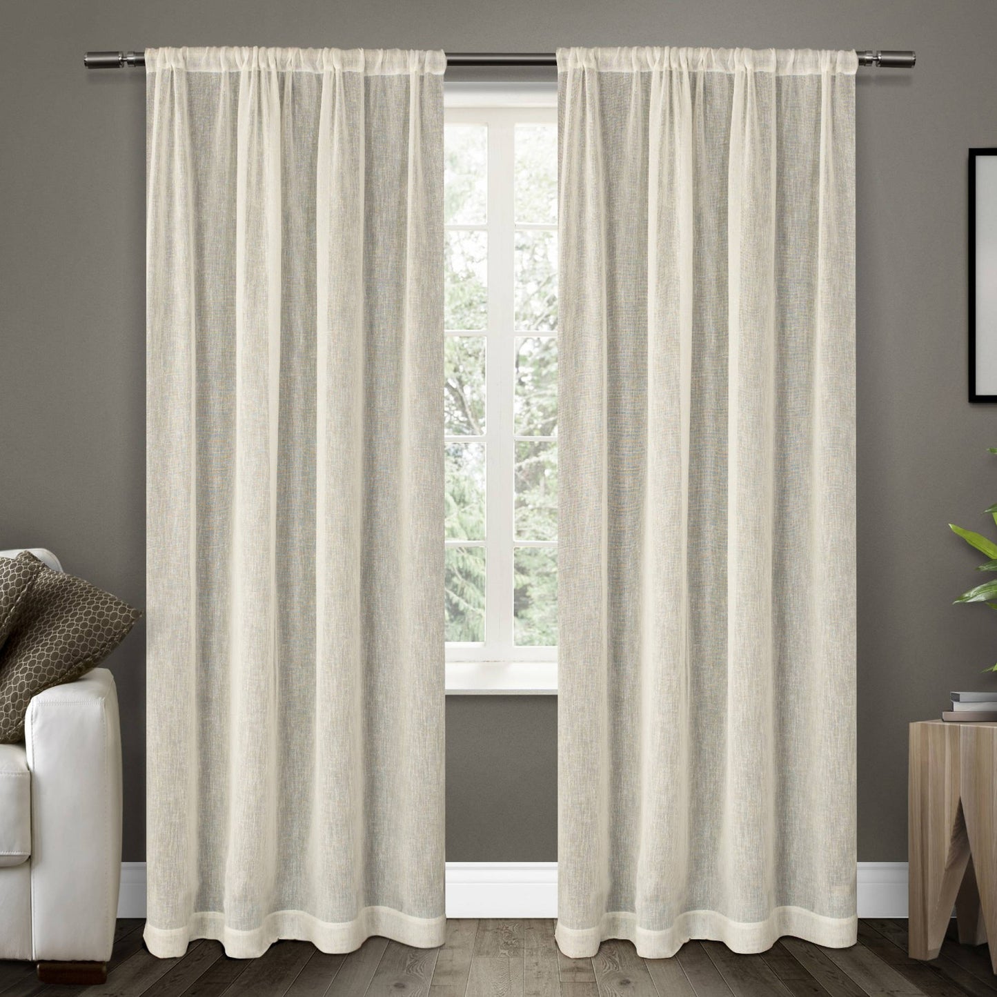 Set of 2 96"x50" Belgian Textured Linen Rod Pocket Sheer Window Curtain Panels Ivory - Exclusive Home: Polyester, OEKO-TEX Certified