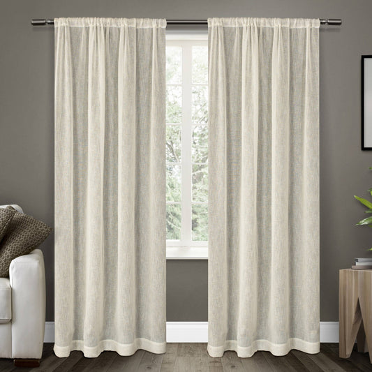 Set of 2 96"x50" Belgian Textured Linen Rod Pocket Sheer Window Curtain Panels Ivory - Exclusive Home: Polyester, OEKO-TEX Certified