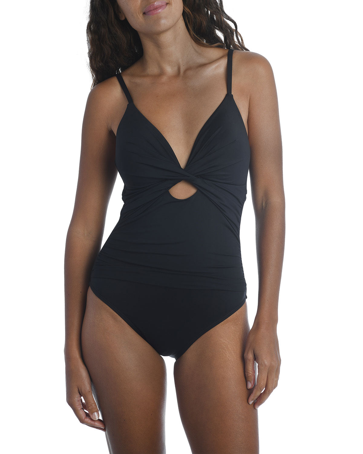 LA BLANCA Women S Black Stretch Twist Front Keyhole Cutout Sweetheart Neck Molded Cup One Piece Swimsuit 10 - Bellso