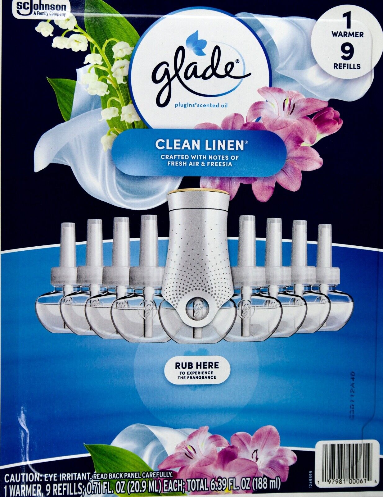 Glade PlugIns Clean Linen Scented Oil - 9 Refills + 1 Warmer