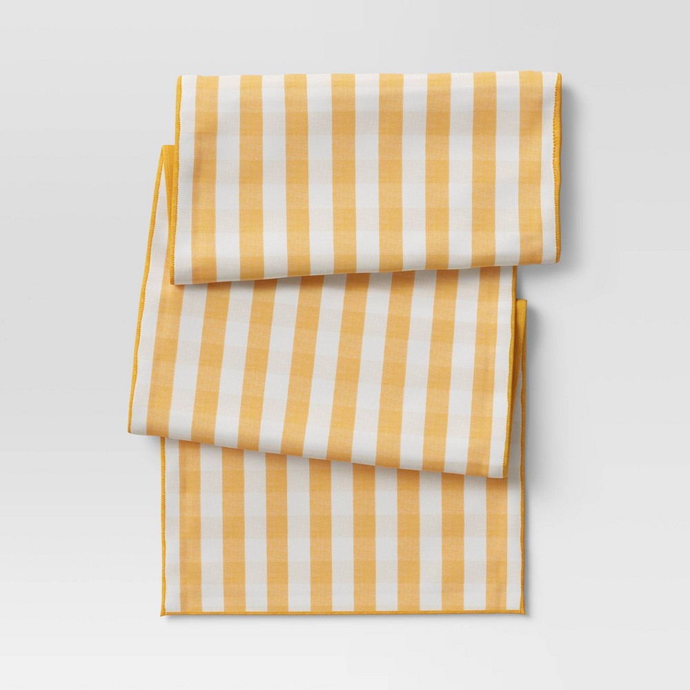 72  X 14  Cotton Gingham Check Table Runner Yellow - Threshold - Bellso