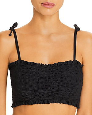 Aqua Swim Womens Bandeau Smocked Swim Top Separates Black M - Bellso
