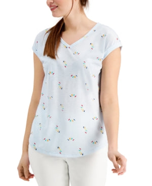 Style & Co Petite Graphic-Print V-Neck T-Shirt, Created for Macy's PS - Bellso