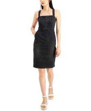 INC Lace-up Denim Dress, Created for Macy's - Deep Black 6 - Bellso