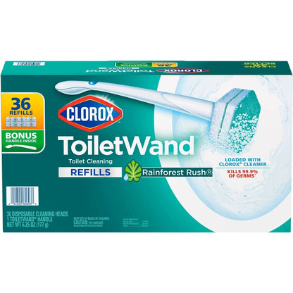 Clorox ToiletWand Disposable Cleaning System With Bonus Handle Rainforest Rush 36 Pad Refills - Bellso