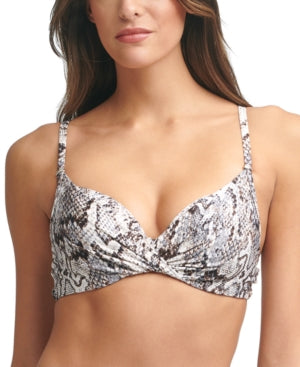 CALVIN KLEIN Women S White Snake Print Sweetheart Neck Lined Twist Front Adjustable Underwire Swimsuit Top S - Bellso
