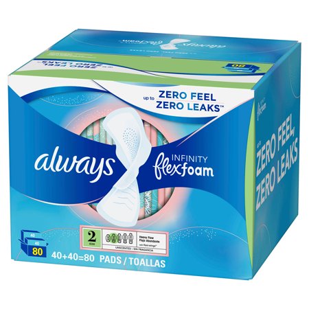 Always Infinity FlexFoam Pads  Size 2  Super Absorbency  Unscented (80 Count) - Bellso