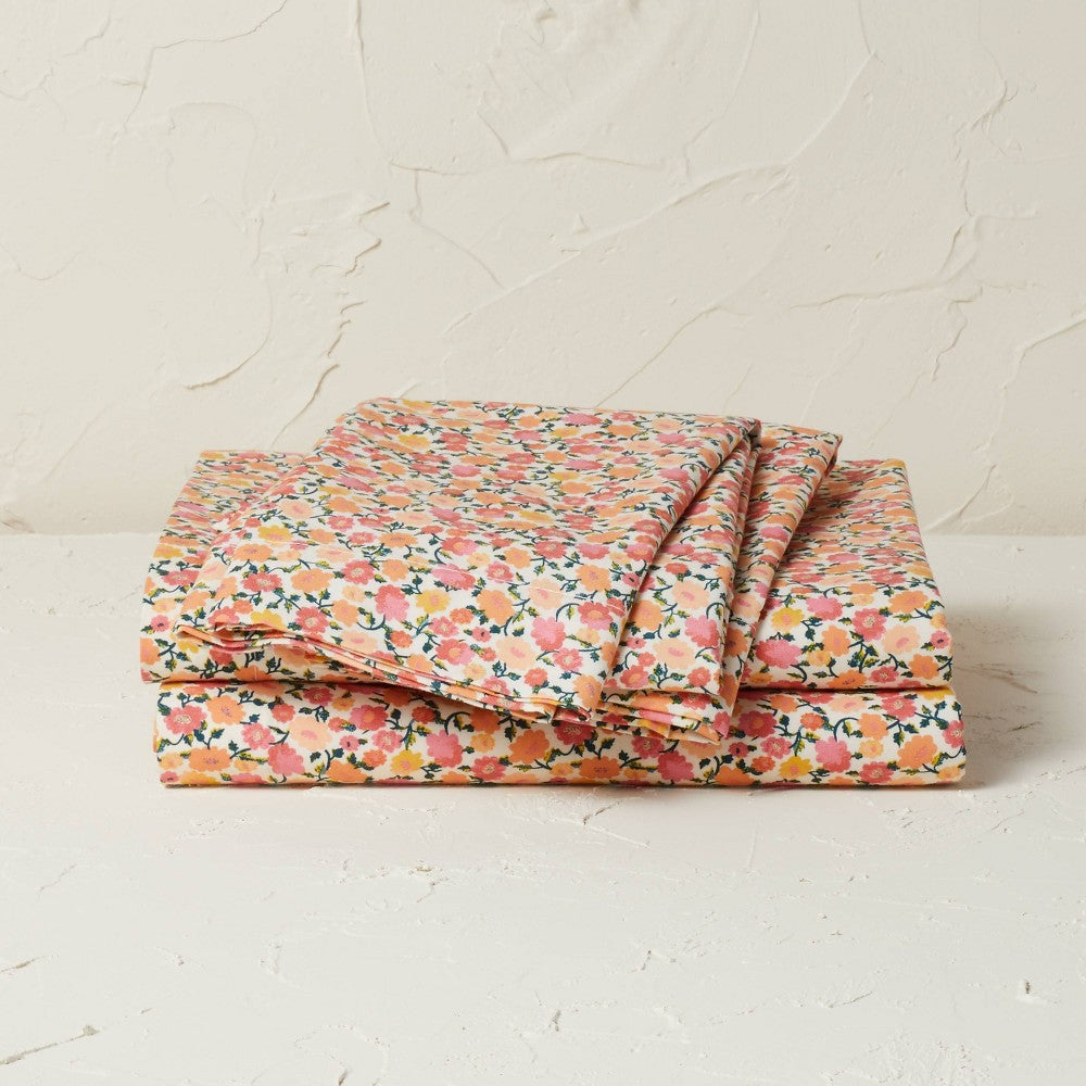 King Printed Cotton Percale Sheet Set Floral - Opalhouse™ Designed with Jungalow™: 220 Thread Count, Bohemian Style, OEKO-TEX Certified - Bellso