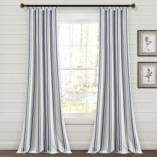 Lush Decor Set of 2 (84"x42") Farmhouse Striped Yarn Dyed Eco-Friendly Recycled Cotton Window Curtain Panels Navy - Bellso