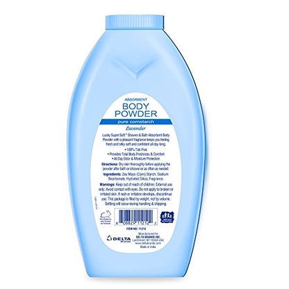 Lucky Super Soft Cornstarch Body Powder  Lavender  10 Ounce - Bellso