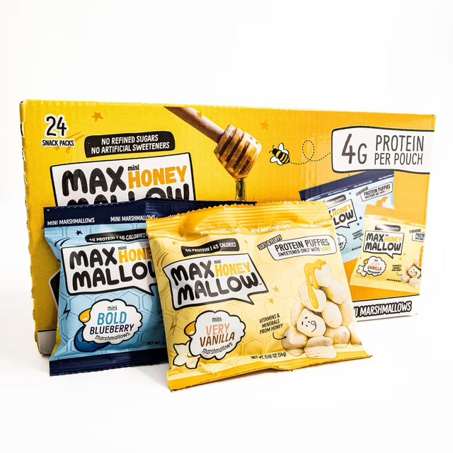 Max Mallow, Mini Honey Protein Marshmallows, Variety Pack, 0.49 oz, 24 pk.