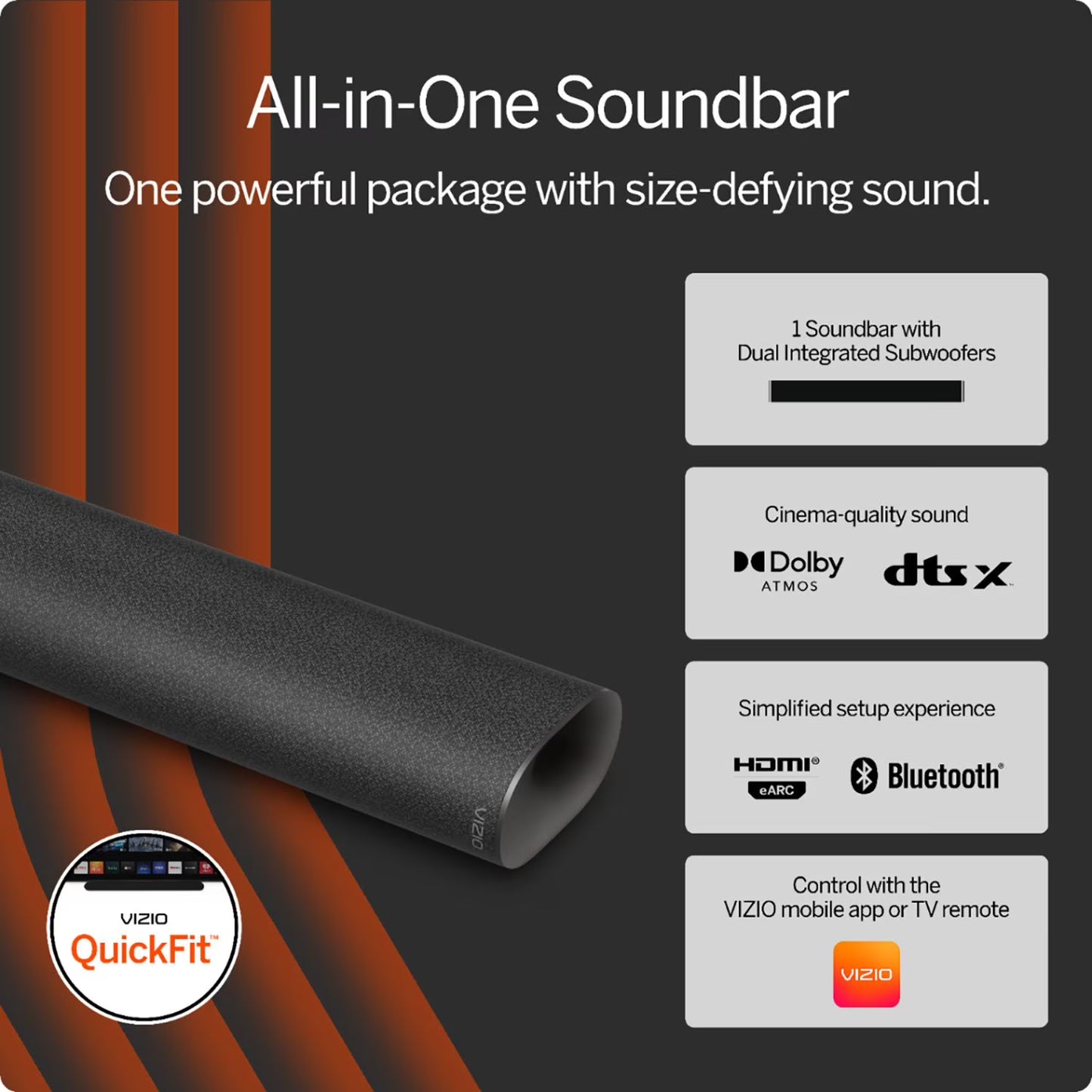 VIZIO 2.1 All-in-One Soundbar with Dolby Atmos and DTS:X, QuickFit® Compatible