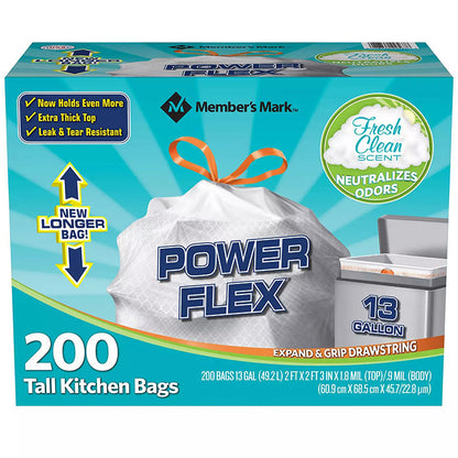 Member's Mark Power Flex Tall Kitchen Drawstring Bags