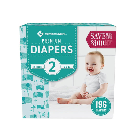 Member's Mark Premium Baby Diapers, Size 2 (12-18 Pounds), 196 Count - Bellso