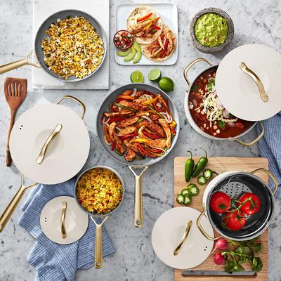 Member's Mark 11-Piece Modern Ceramic Cookware Set (Cream) - Bellso