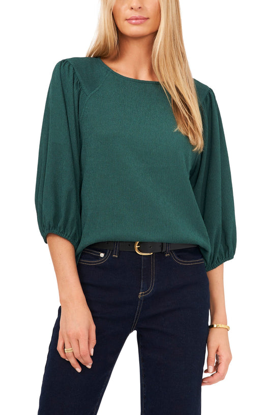 Vince Camuto Women's Puff Sleeve Knit Top - Arresting Emerald - Bellso