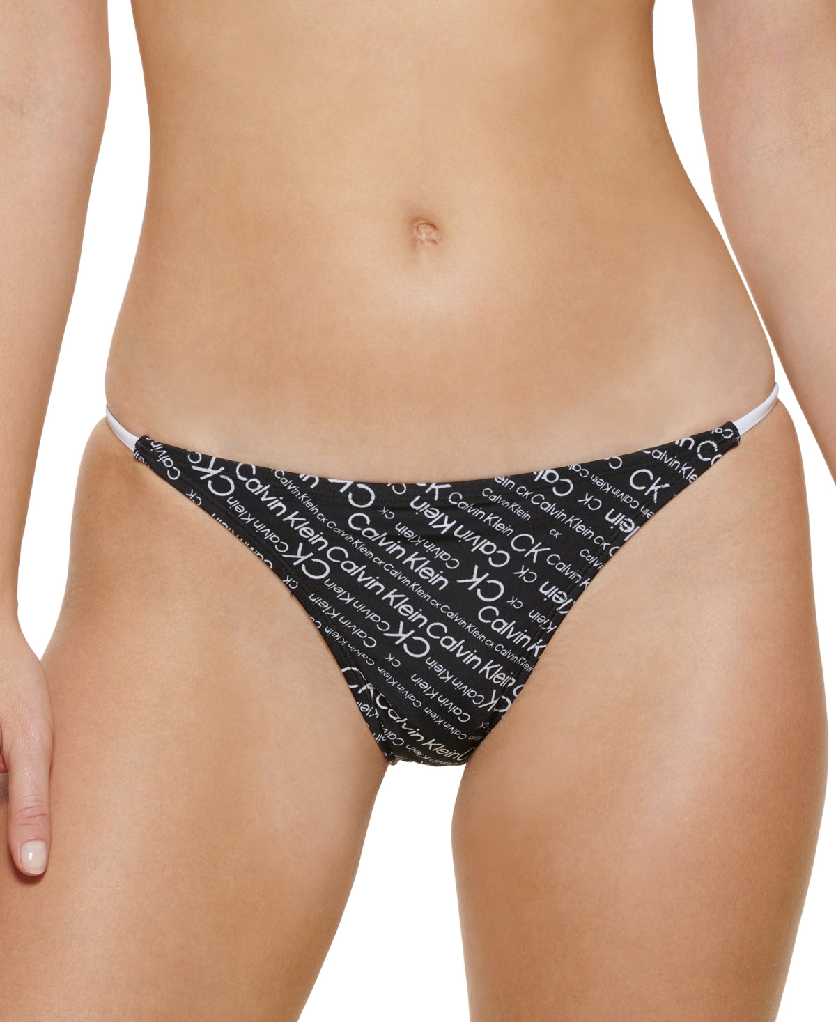 Calvin Klein BLACK Skinny-Strap Logo Bikini Swim Bottom  US X-Large - Bellso
