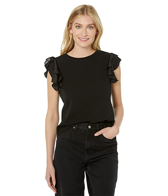 Vince Camuto Women's Tiered Ruffled-Sleeve T-Shirt - Rich Black S - Bellso