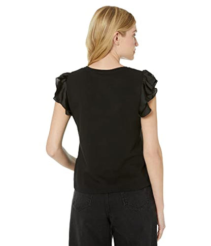 Vince Camuto Women's Tiered Ruffled-Sleeve T-Shirt - Rich Black S - Bellso