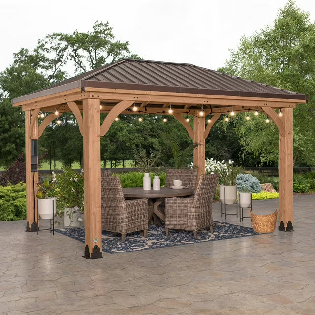 Backyard Discovery 14' x 10' Cordova Light Brown Cedar Gazebo with PowerPort - Bellso