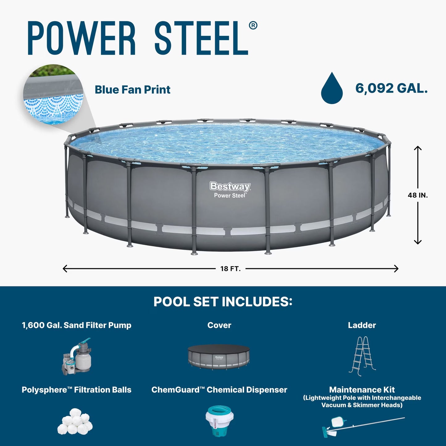 Bestway Power Steel 18’ x 48” Round Above Ground Pool Set