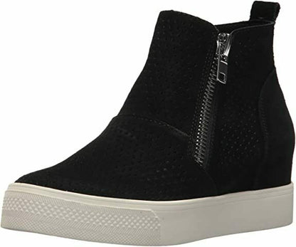 Steve Madden Women S Perforated Suede Wedge Side Zipper Sneaker (Taupe  10)