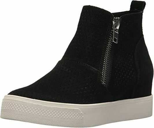 Steve Madden Women S Perforated Suede Wedge Side Zipper Sneaker (Taupe  10)