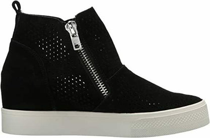 Steve Madden Women S Perforated Suede Wedge Side Zipper Sneaker (Taupe  10)