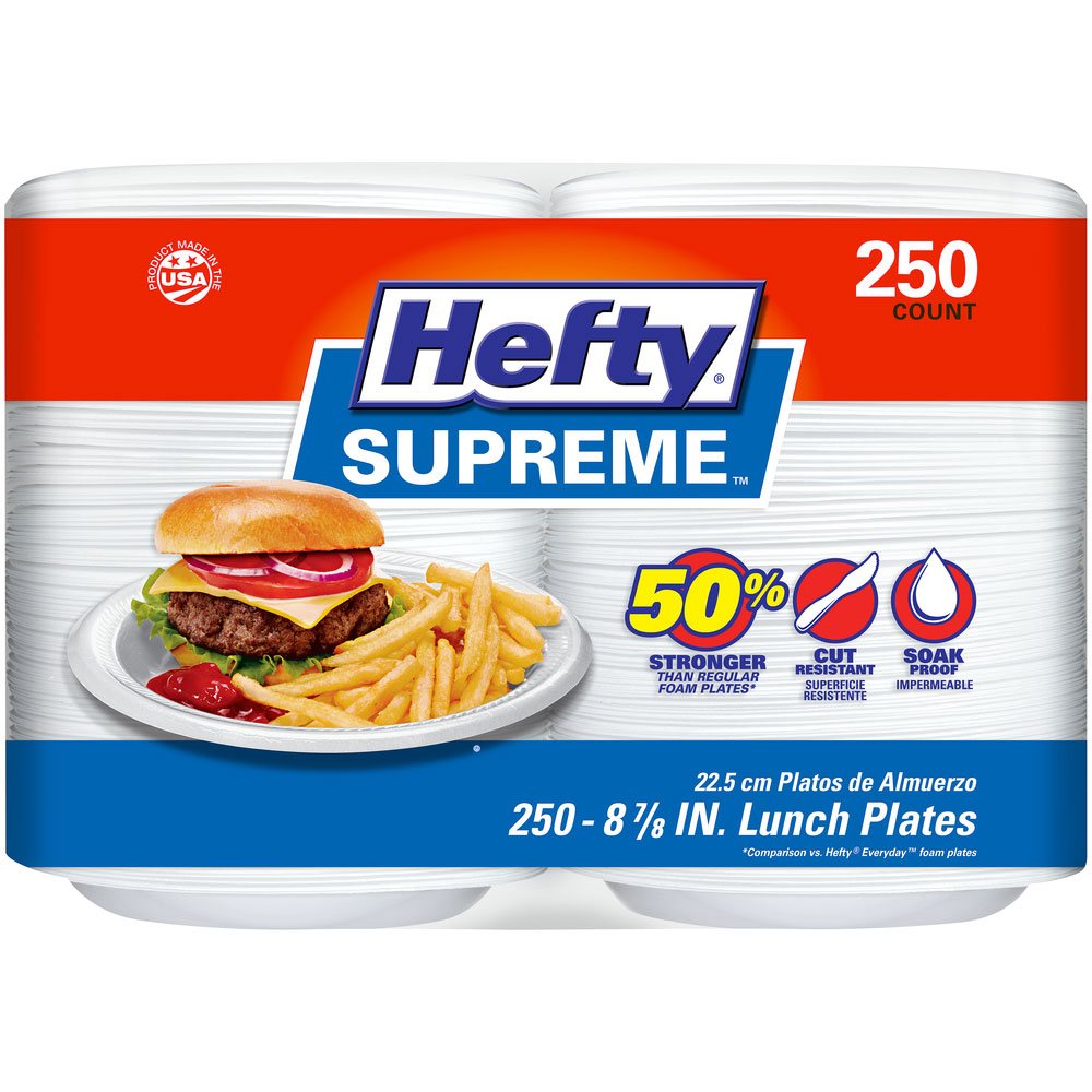 Hefty Supreme Foam Disposable Lunch Plates, 8 7/8", 250 Ct