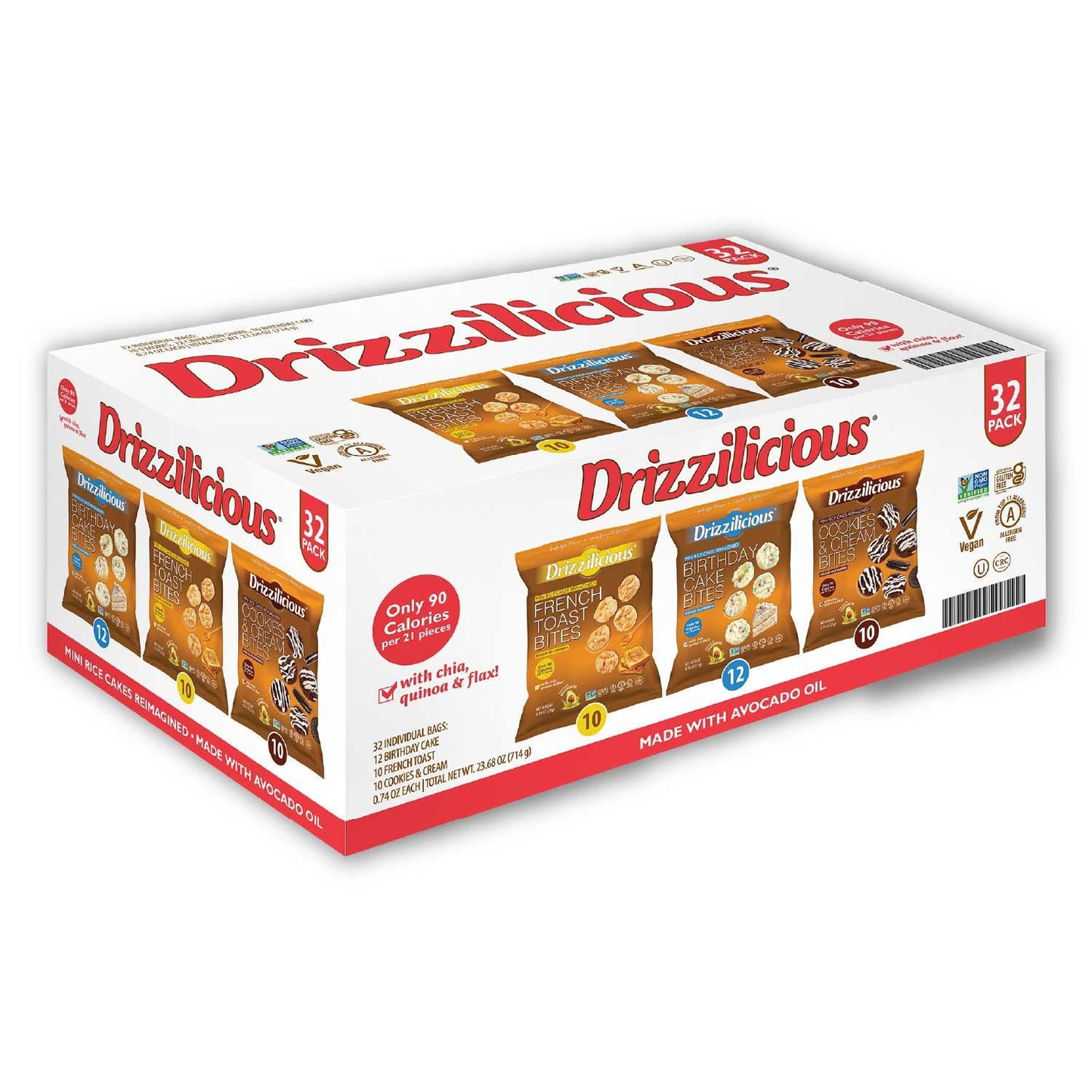 Drizzilicious Mini Rice Cakes Variety Pack, S'Mores, Cinnamon Swirl, Birthday Cake, 0.74 Oz