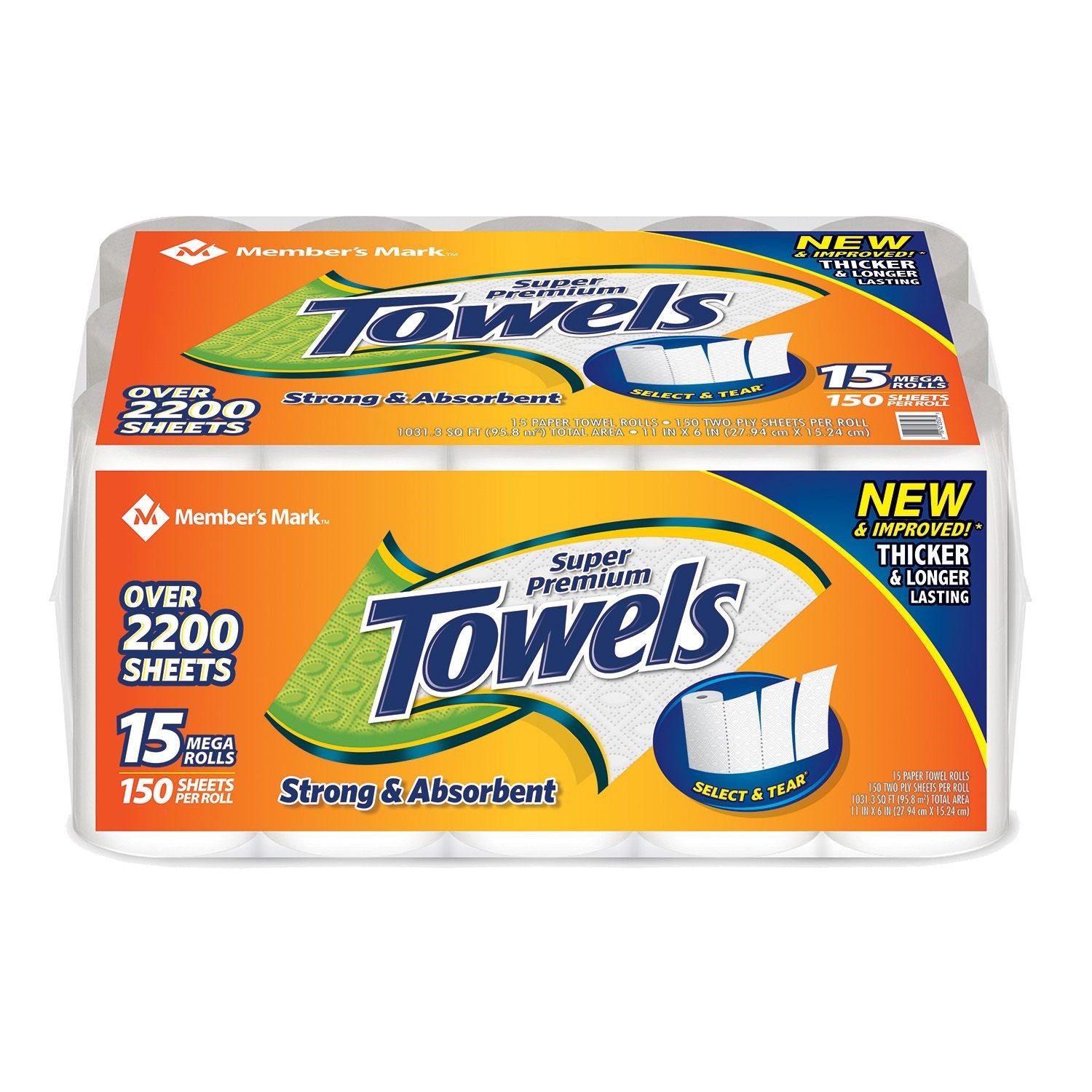 Member's Mark Super Premium 2-Ply Select & Tear Paper Towels (150 Sheets/roll, 15 Rolls) - Bellso