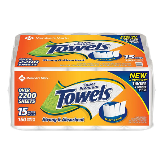 Member's Mark Super Premium 2-Ply Select & Tear Paper Towels (150 Sheets/roll, 15 Rolls) - Bellso
