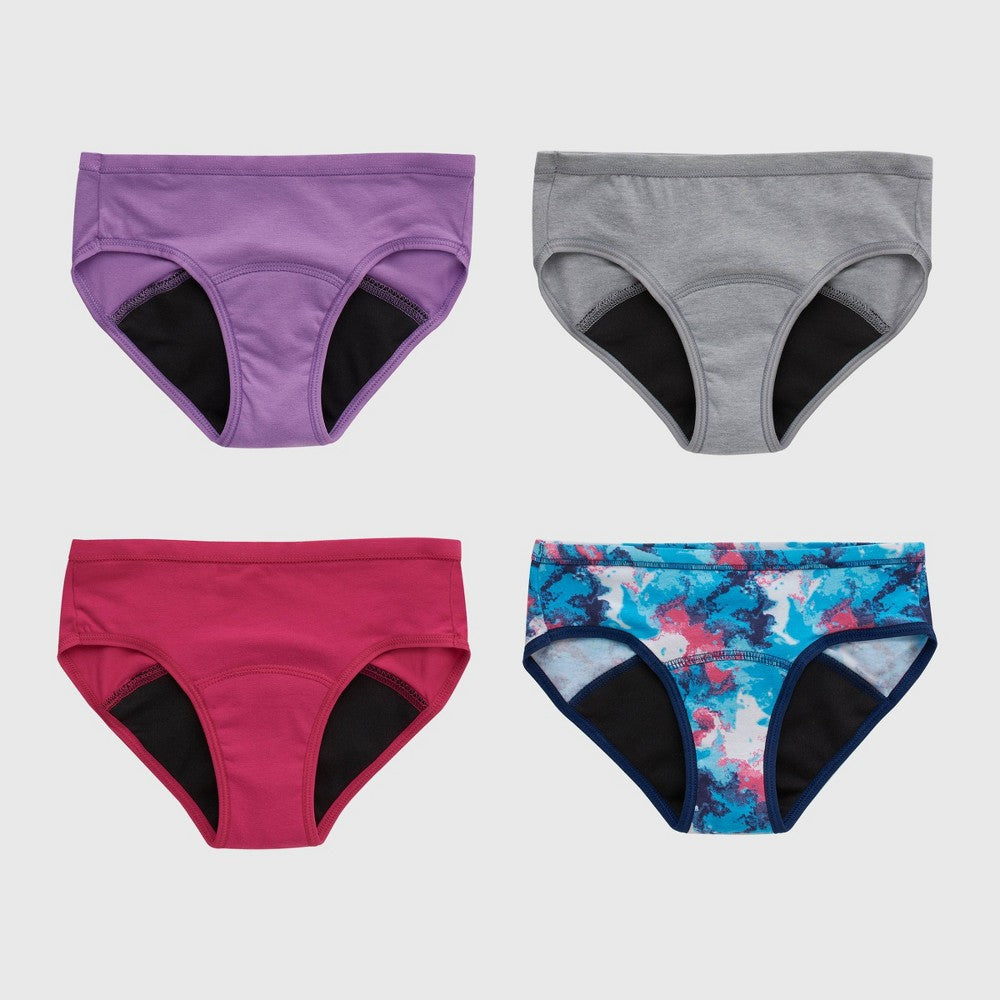 Hanes Comfort, Period. Girls' Hipster Underwear, Moderate Protection, Assorted, 4-Pack 12 - Bellso