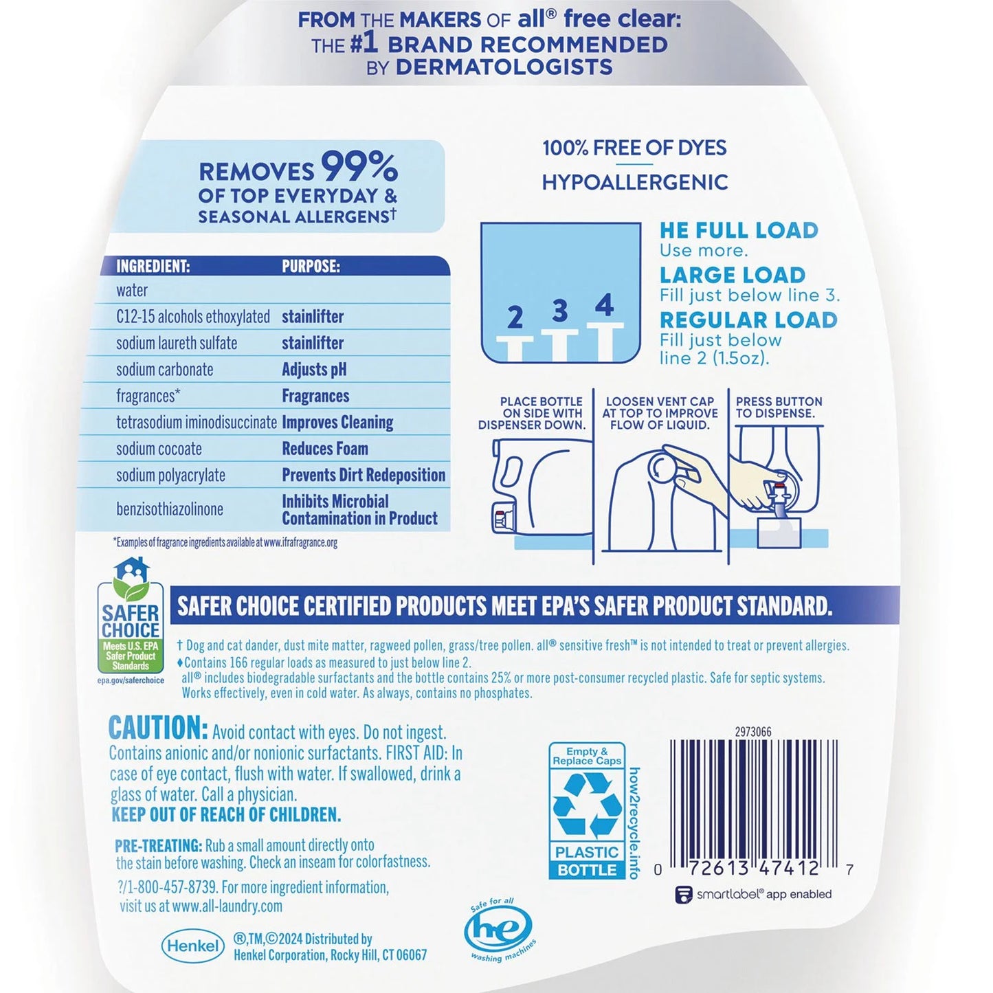 all Sensitive Fresh Liquid Laundry Detergent, Spring Breeze, 166 loads, 250 fl. oz. - Bellso