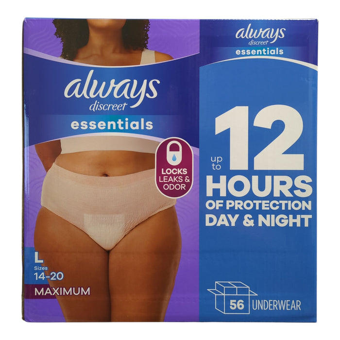 Always Discreet Essentials Underwear For Women, Maximum, 56ct, L