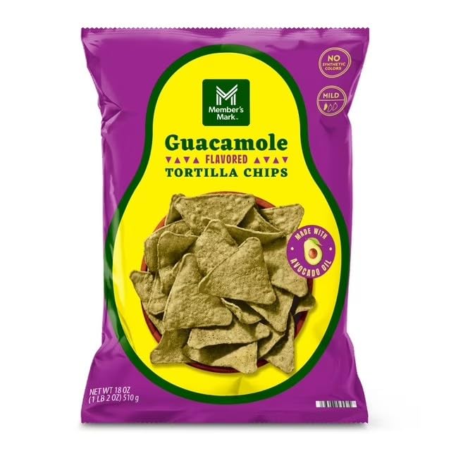 Member´s Mark Member's Guacamole Flavored Tortilla Chips, Made With Avocado Oil, No Synthetic Colors, Mild, 18 Oz 1 Bag
