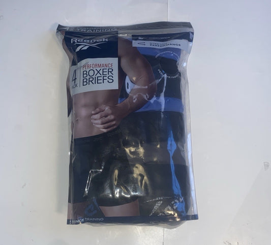 Reebok Men S 4-Pack Performance Boxer Briefs Blue/Grays/Blacks M (32-34)