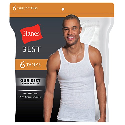 Hanes Best Men S Tagless 100% Cotton Tank Top 6 Pack (White  L) - Bellso