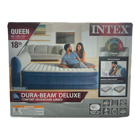 Intex Queen Dura-Beam Deluxe Series Comfort Headboard Airbed with Internal Pump