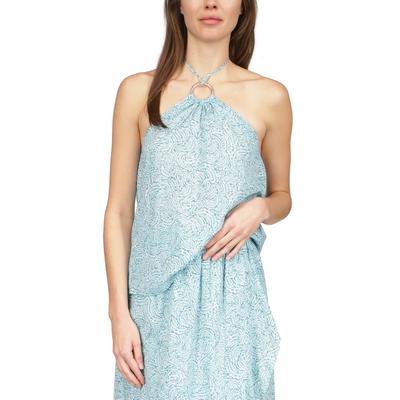 Michael Michael Kors Womens Turquoise Sheer Printed Sleeveless Halter Top Petites P\m - All - Bellso