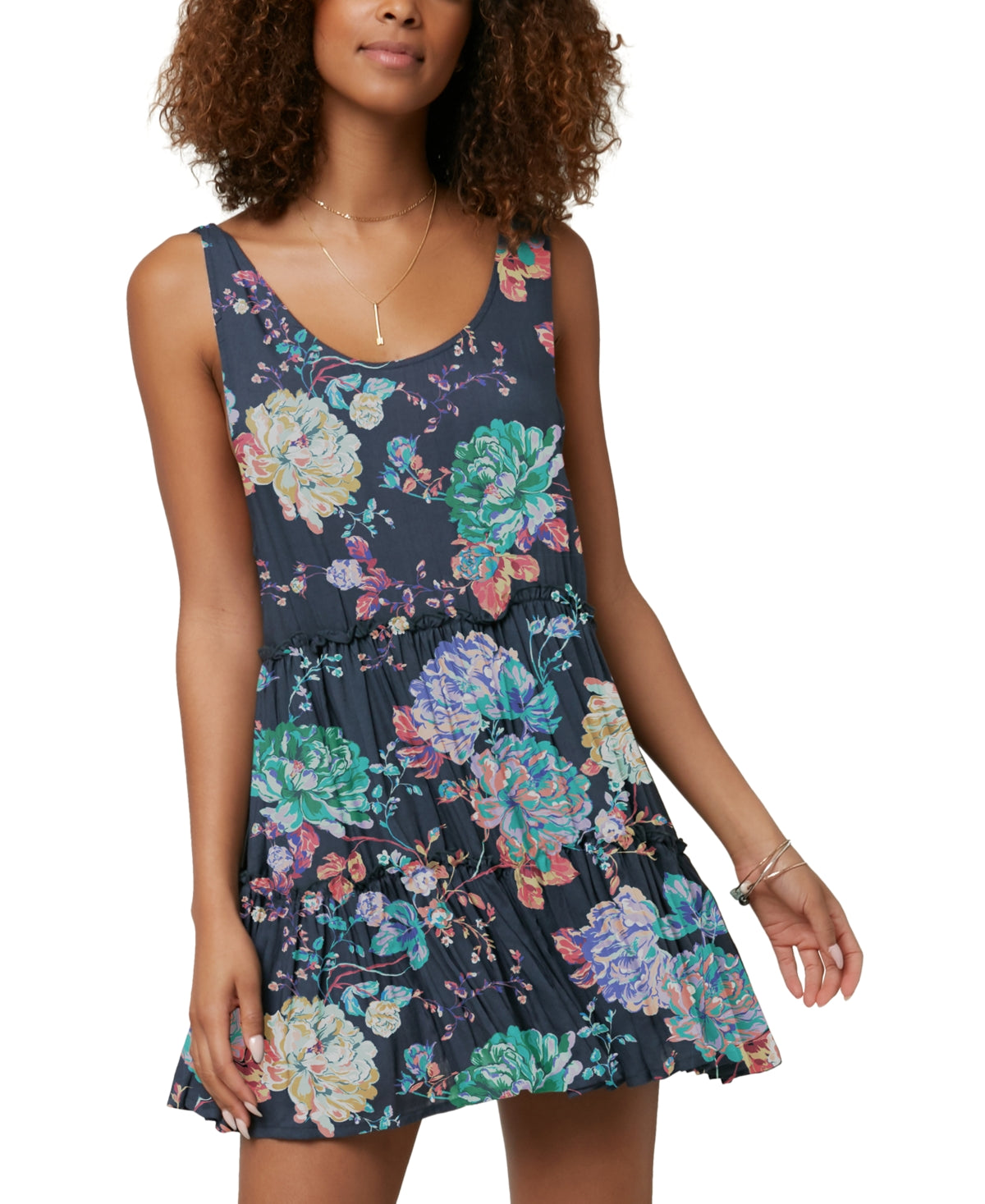 O Neill Juniors Blue Floral Print Linnet Swim Dress M - Bellso