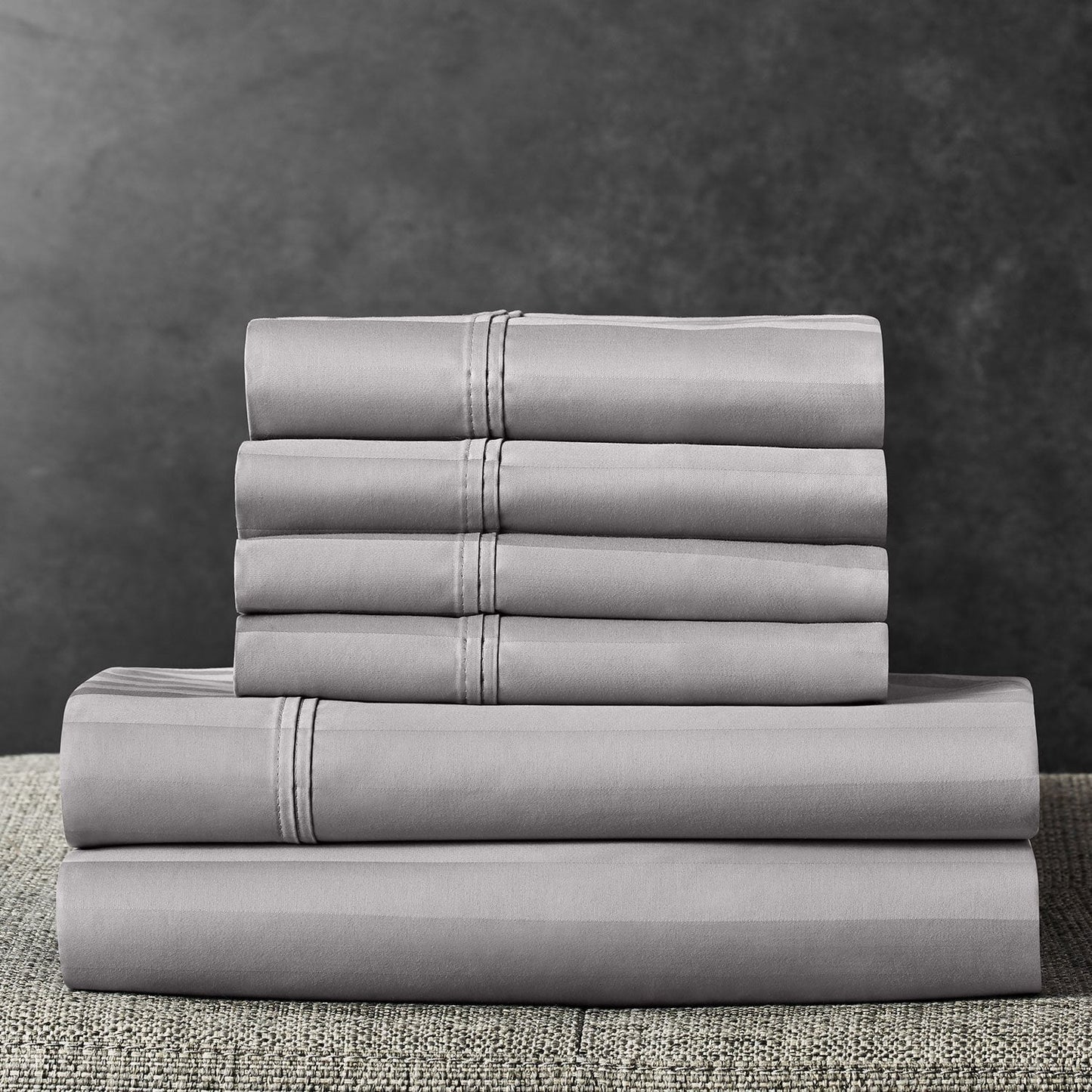 Hotel Premier 700 Thread Ct. Egyptian Cotton Striped 6 Pc Sheet Set, King, Zinc - Bellso