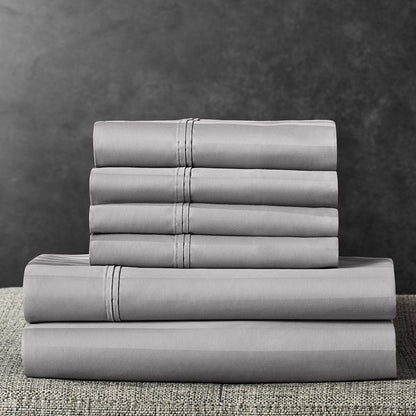 Hotel Premier 700 Thread Ct. Egyptian Cotton Striped 6 Pc Sheet Set, King, Zinc - Bellso