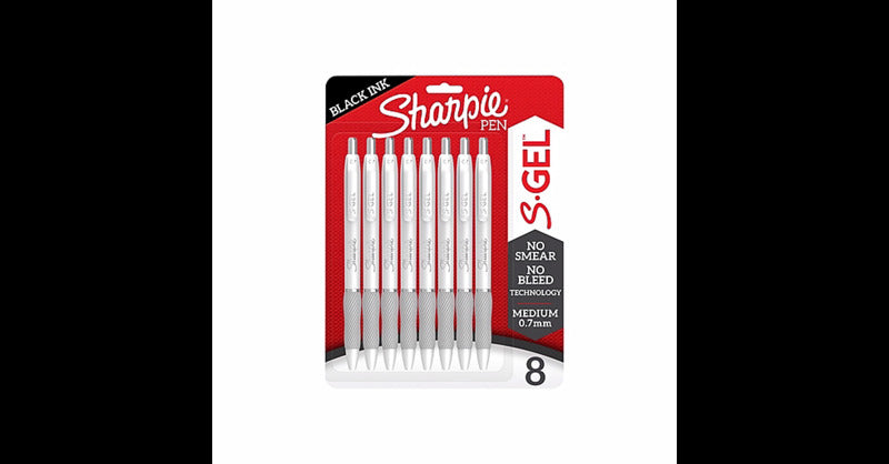 SHARPIE S-Gel Fashion Barrel Gel Pens  Medium Point  0.7 Mm  White Barrels/Black Ink  Pack of 8 Pens - Bellso