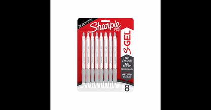 SHARPIE S-Gel Fashion Barrel Gel Pens  Medium Point  0.7 Mm  White Barrels/Black Ink  Pack of 8 Pens - Bellso