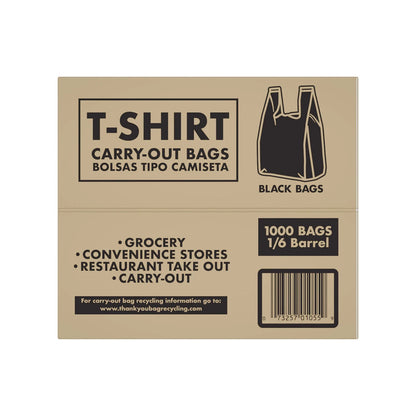 Poly America 1 000 Count Black T-Shirt Carryout Bags  11.5  X 6.5  X 22 - Bellso